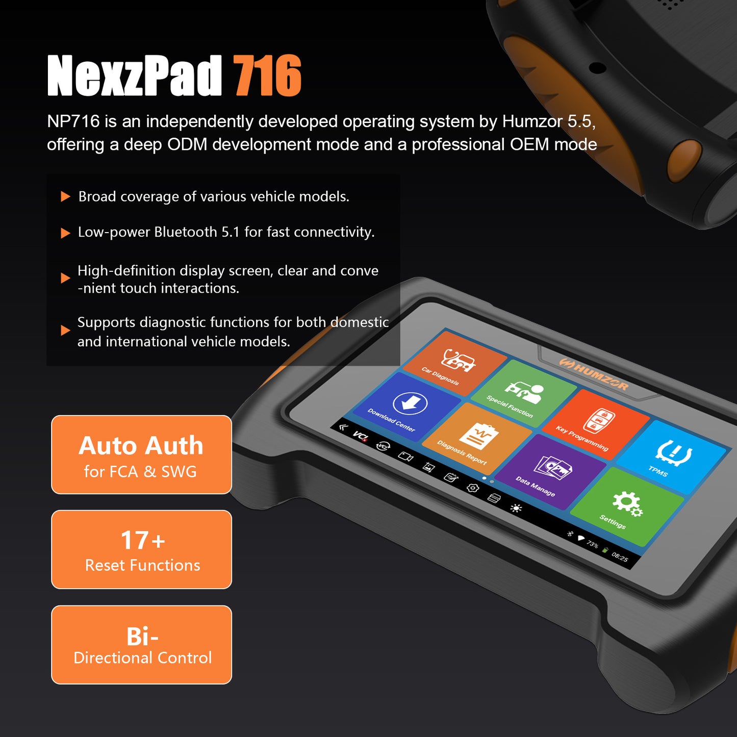 Escáner automotriz Humzor NP716 con interfaz VCI